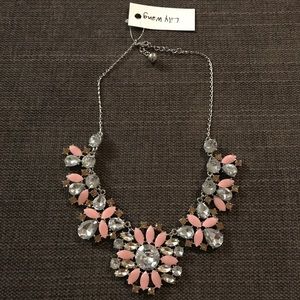 Pink clear rhinestone statement necklace NWT